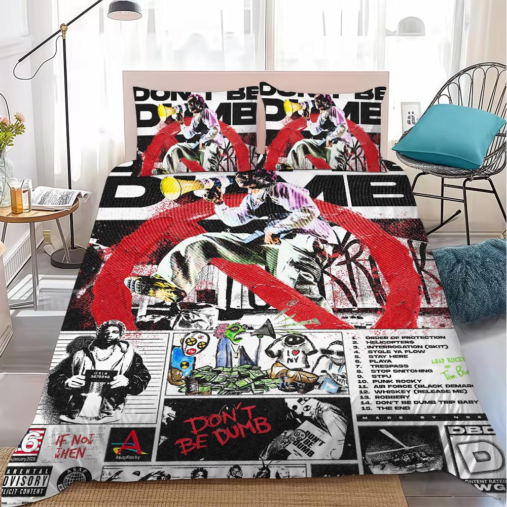 Asaps-Es R-Rockys-Es Dont Be Dumb Duvet Cover Set Home Style Bedding Soft Laundry Cotton Bed 3 Piece Set Student Dormitory Gift