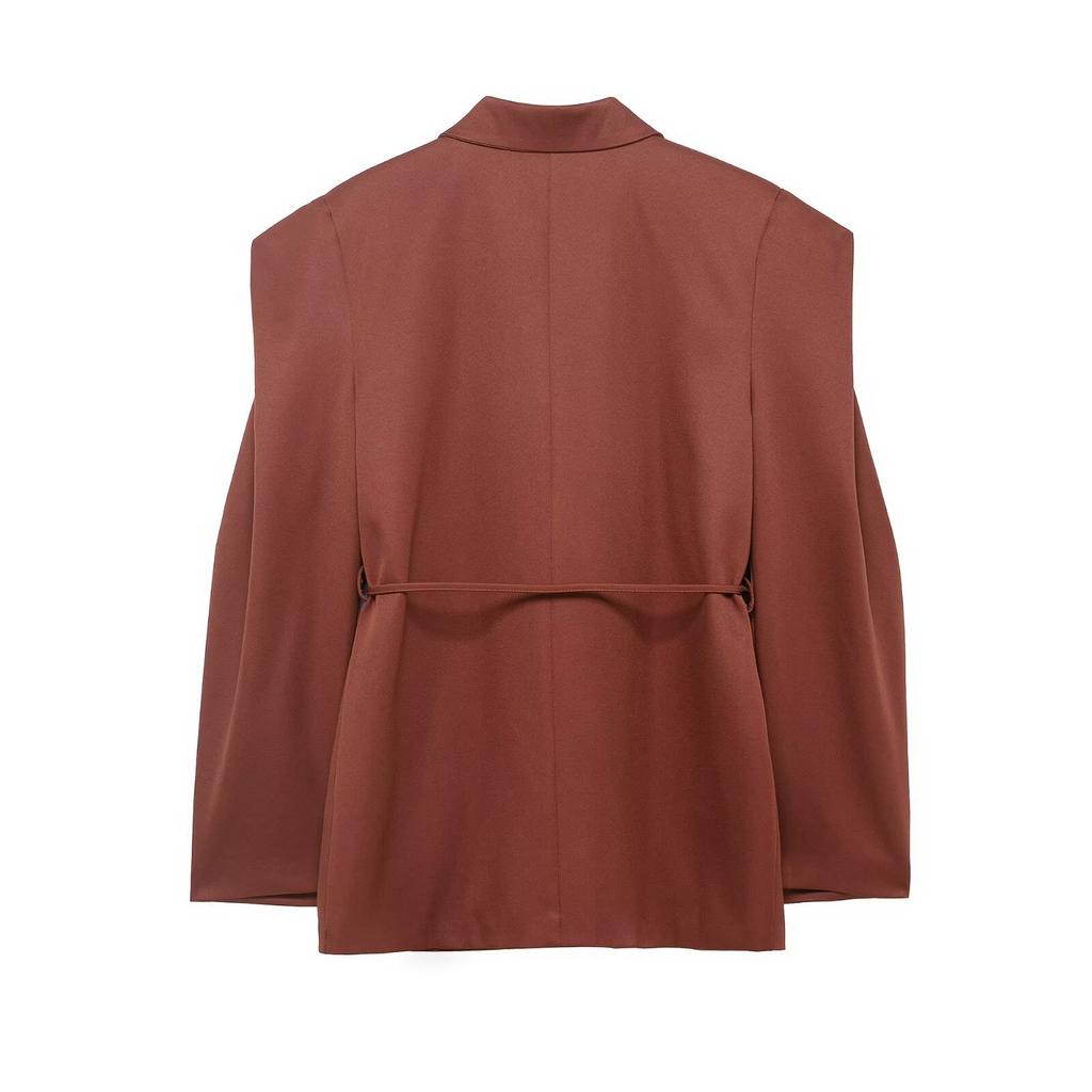 2026 Spring New Product European and American Cross-border Women's Clothing Street Fashion Casual Lace-up Wide Shoulder Blazer W03 7059