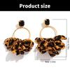 Retro Leopard Print Fabric Earrings for Women Exaggerated Black Geometric Rhinestones Circle Designs Ear Jewelry Gift