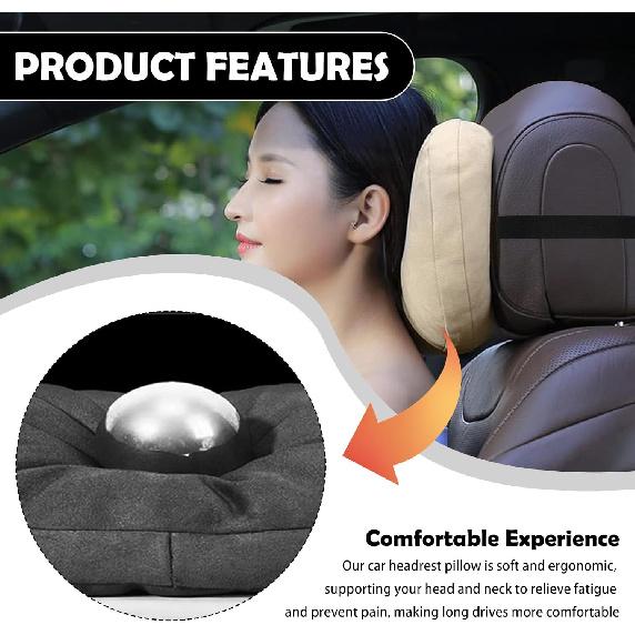 Junecarp Car Headrest Pillow,Breathable & Ergonomic Car Neck Pillow For Head & Neck Supporting,Headrest Pillows For Cars Interior Accessories For