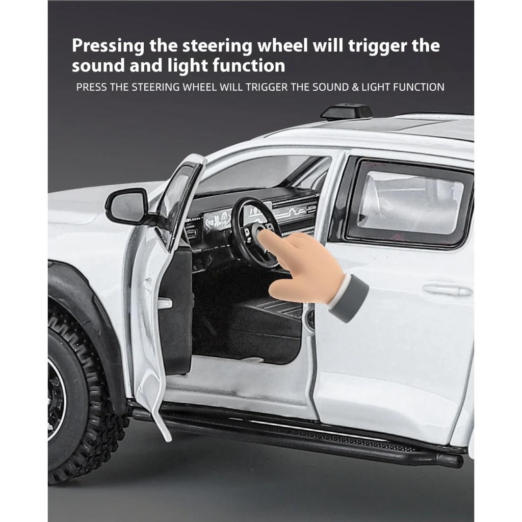 1/24 Scale Great Wall Motor GWM Cannon POER Off Road SUV Alloy Diecast Car Model Sound & Light Collection of Hobby Decorative Gift Boy