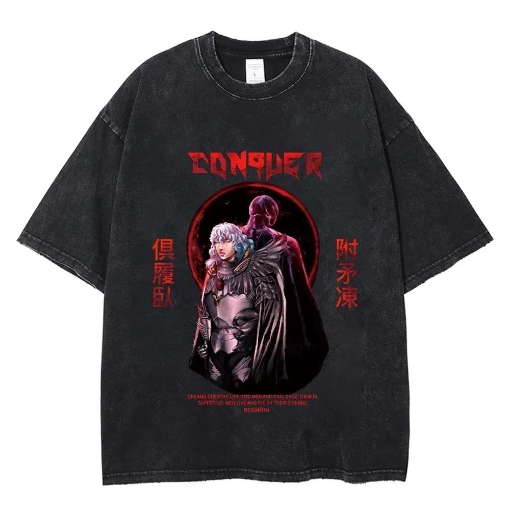 Casual Harajuku Vintage Hip Hop Clothing  Anime Berserk Griffith T Shirts Washed Manga Graphic Oversized Y2k TShirts Unisex