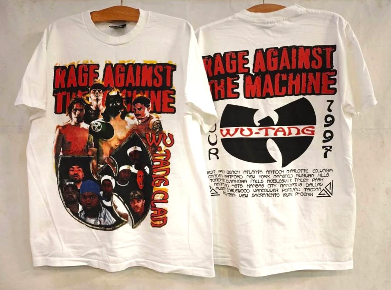 Vintage WU-TANG CLAN RAGE AGAINST THE MACHINE 90s Band Size L REPRINT Unisex T-Shirt XL