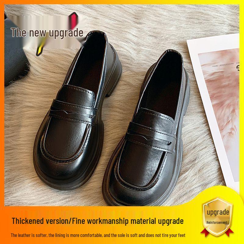 Mocassins Femininos 2025 Primavera Estilo Japonês Preto Sola Grossa - Sapatos Slip-On para Uniforme JK