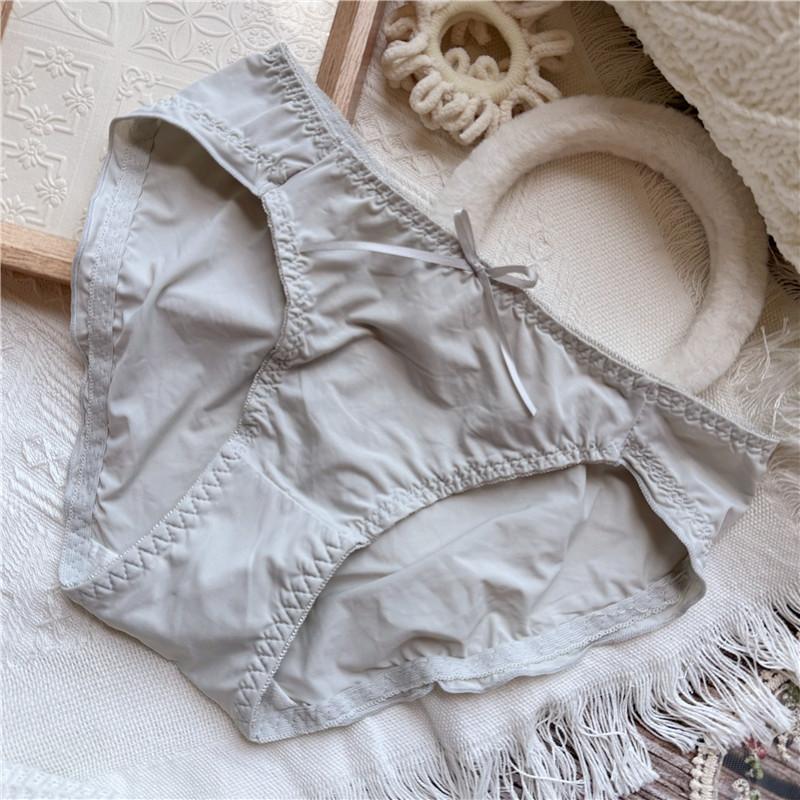 Women Cute Cartoon Ice Silk Screen Flower Sweet Plaid Polka Dots Flanged Low-rise Women's Panties