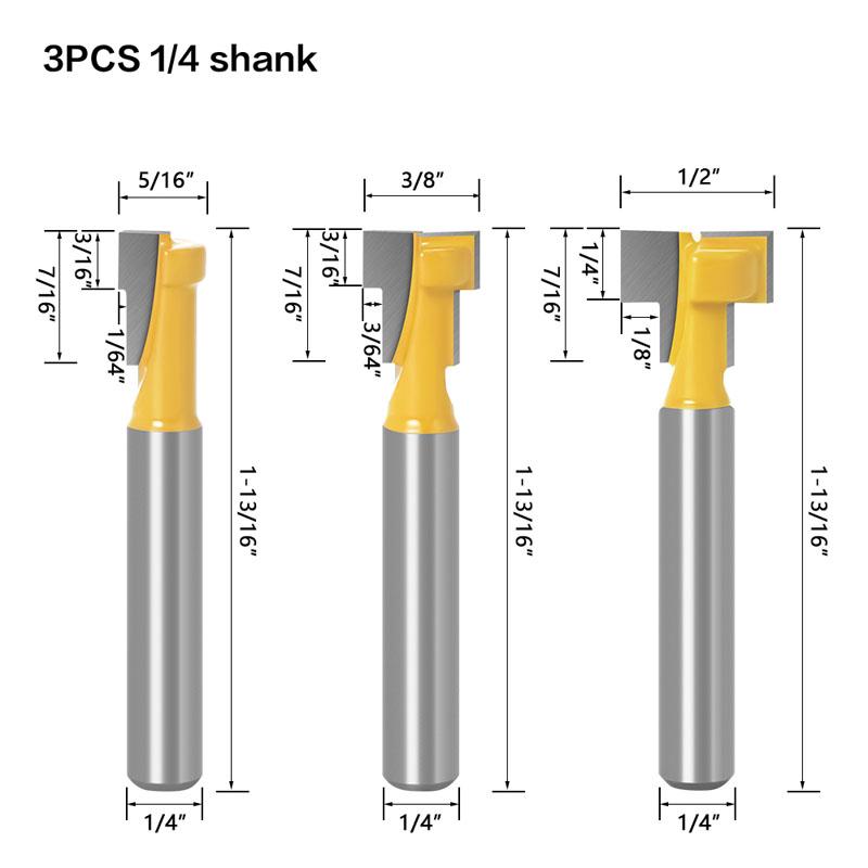 3pcs T-Track Slotting & T-Slot Keyhole Cutter Wood Router Bit Steel Handle 3/8'' & 1/2'' Length Cutter For Wood - 6mm/6.35mm/8mm/12mm/12.7mm Shank
