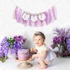 Baby Girl 1st birthday highchair banner -Purple Floral Garland, Purple And Pink First Birthday Decoration, Rose 1st Bday Banner, floral birthday