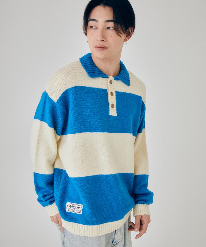 VISION STREETWEAR Vsw Washable Stripe Polo Knit Blue