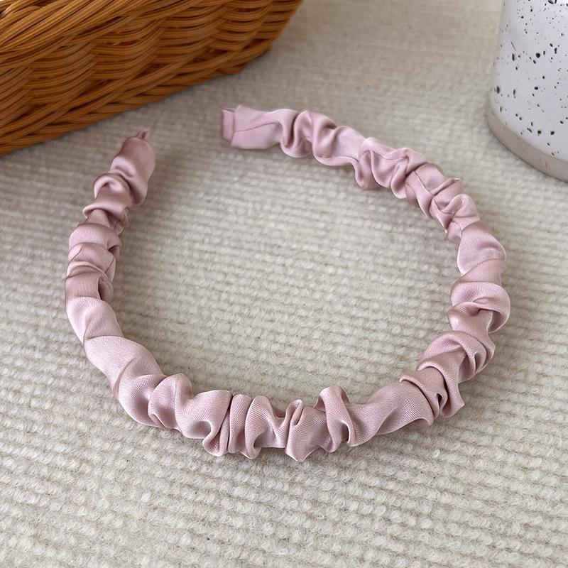 2023 Earth Tone Satin Pleated Headband: Mori Style, Thin Edge, High Crown, Ideal for Face Washing