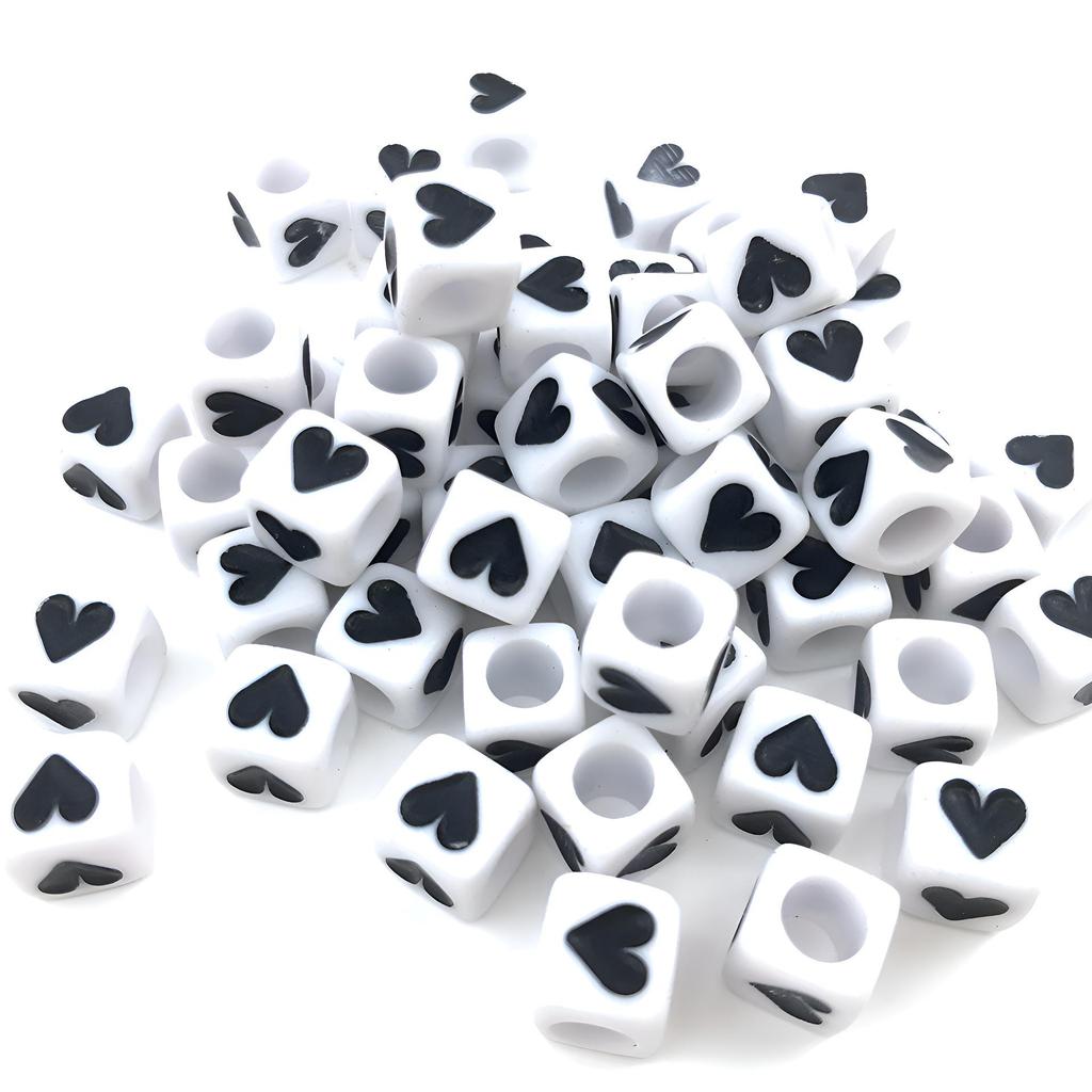 6x6mm Black Letter Beads On White Acrylic Squares for DIY Jewelry and Creative Accessories