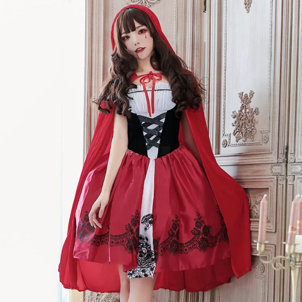 [Milky Time] Women's Little Red Riding Hood Cosplay Costume with Cape for Christmas and Halloween