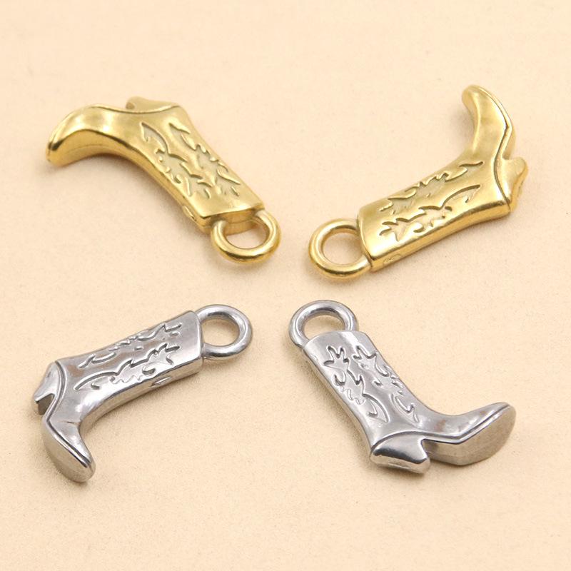Dual-Color Stainless Steel Double-Sided High Boots Pendant Accessory, 13x21mm