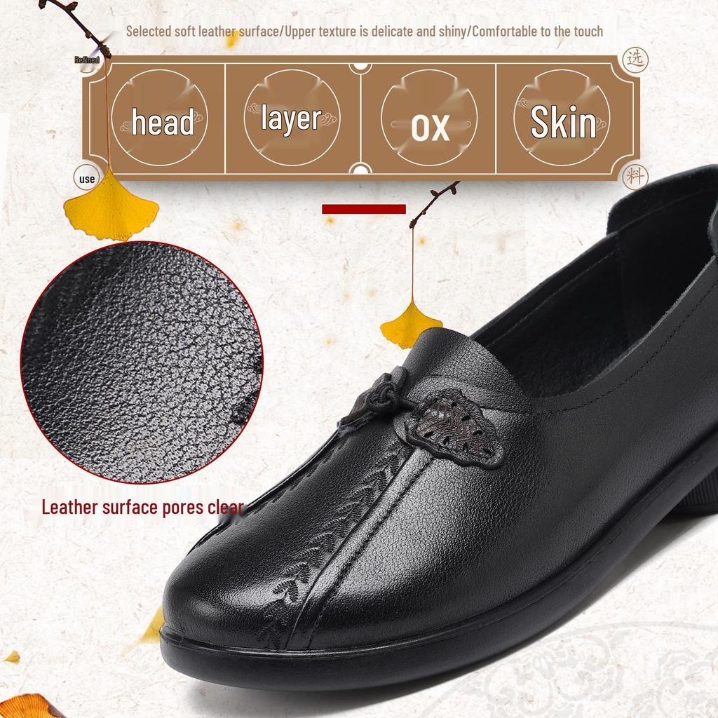 Damen-Slipper aus echtem Leder, niedrig geschnitten - Bequem, rutschfest, Übergröße, Herbststil, weiche Sohle, Mama-Design. Modell 801320.