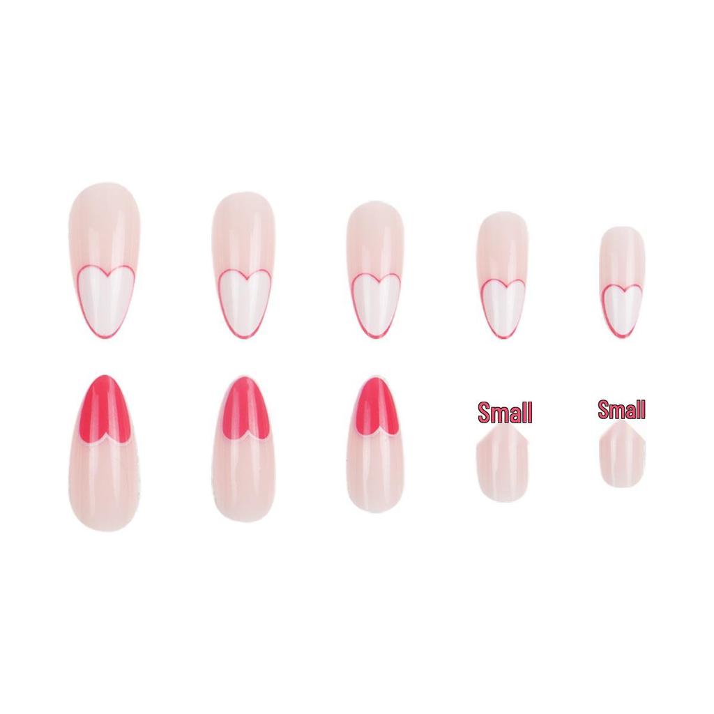 Valentine's Day Almond-Shaped Red & White Heart Nail Art Tips