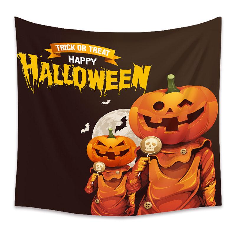 American Halloween Printed Tapestry Horrible Cartoon Pattern Hanging Cloth for Living Room Pumpkin Bat Wall Carpet Decoration