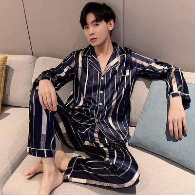 FiveFive Men Pijamas Confortáveis Plus Size M~5XL Manga Longa Casual Home Wear Conjuntos de Pijama de Seda Conjunto de Pijamas de Lazer