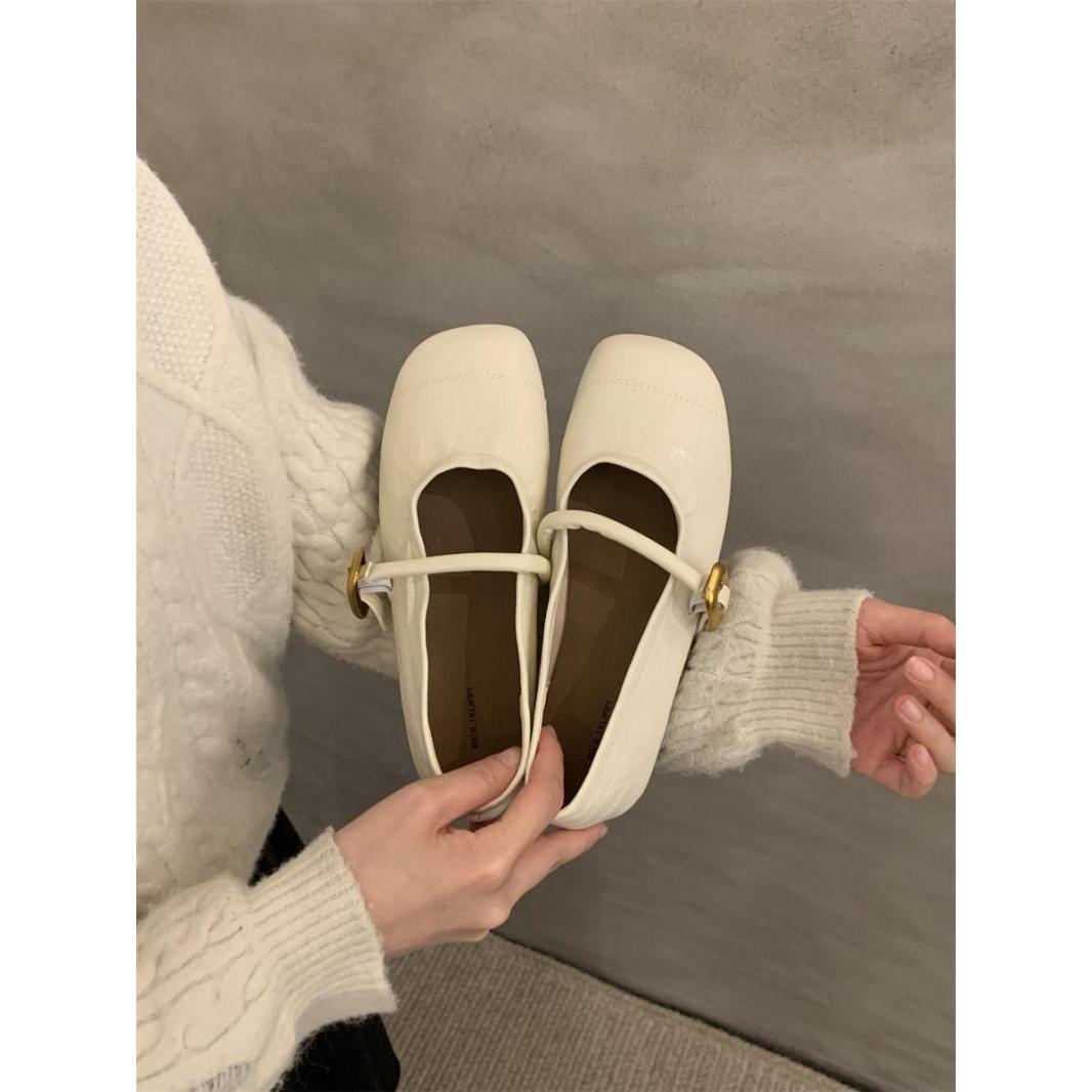 

Туфли Мэри Джейн на мягкой подошве с круглым носком и неглубокой подошвой, весна 2024, новые универсальные туфли для поездок на работу с прямым ремешком, женские туфли на плоской подошве 35 абрикосовый