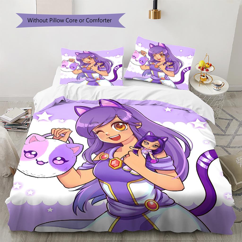 Ropa de cama con patrón Aphmau, juego de edredón, funda de almohada, decoración del hogar, regalo de cumpleaños (1 * funda nórdica + 2 * fundas de almohada, sin núcleo)