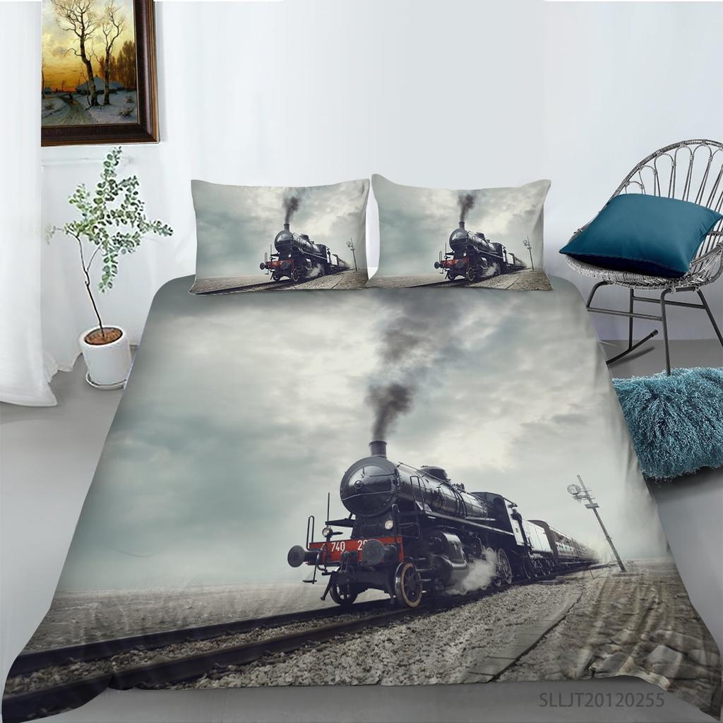 Retro Steam Train Bedding Set Industrial Style Duvet Cover Men'S And Boys' Cover Gifts Warm Soft Breathable And Comfortable