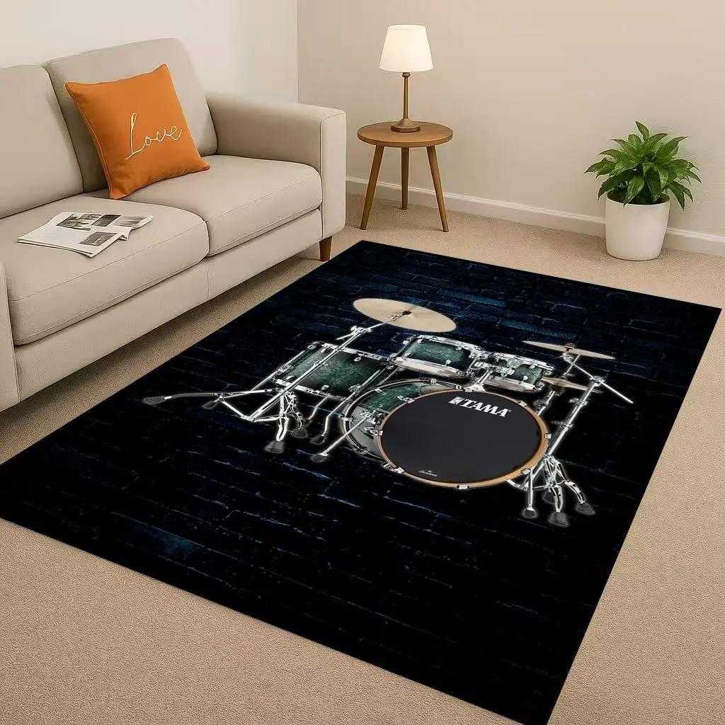 Retro TAMA Drum Kit Drum Set Music Instruments Living Room Non-Slip Area Rug Carpet for Bedroom Playroom Sofa,Home Decor Doormat