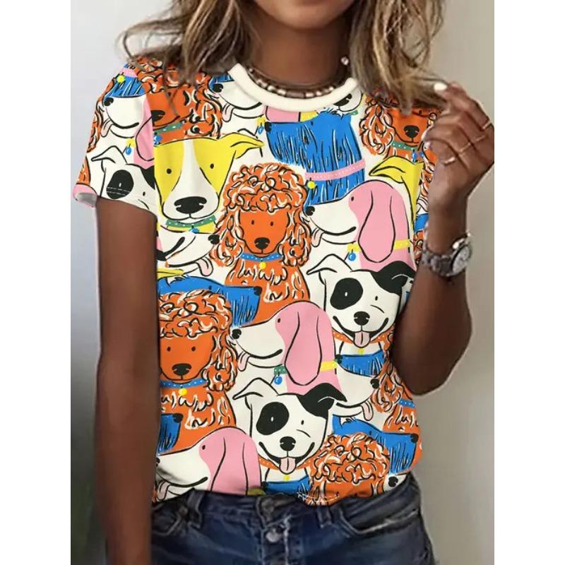 Summer Round Neck 3D Animal Print Top Fashionable Casual Short Sleeved Women's T-shirts
