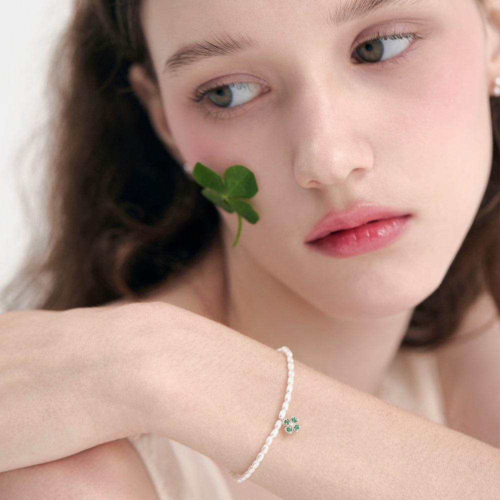 [Rosemont] Silver Clover Pearl Bracelet Ra24C22K