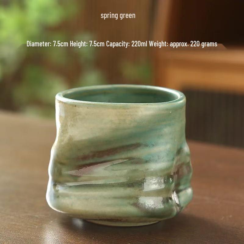 Retro Ceramic Kiln-Change Mug: Pleated Coarse Pottery Coffee Cup