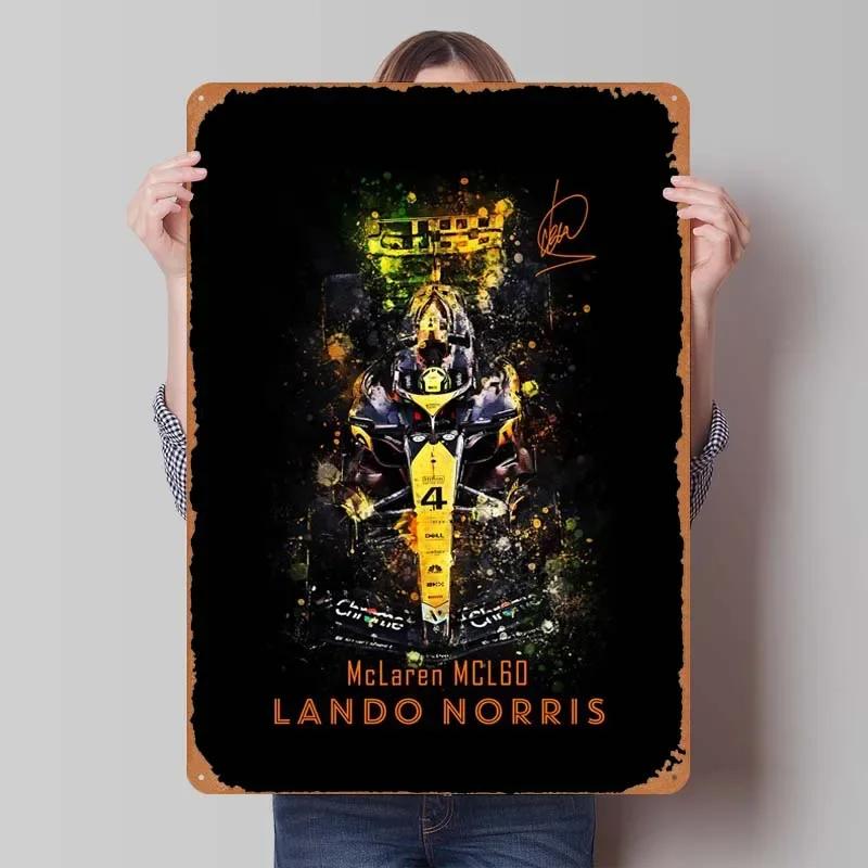 Lando Norris Metallschild Rennposter Dekorative Metallplatten Retro Blechschild für Wandkunst Dekoration Gamer Zimmer Dekoration