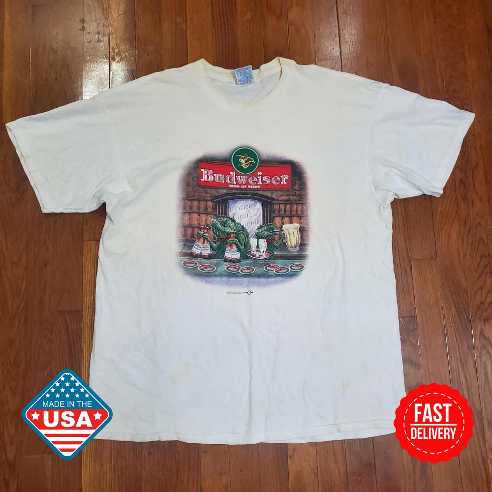 Vintage Budweiser T-Shirt Unisex White Bar Frogs Beer Promo Graphic 90s 1998 Tee Unisex T-Shirt XXXL