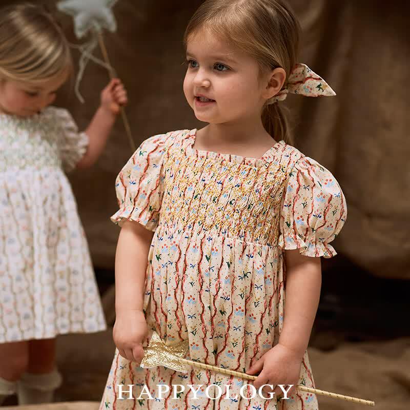 Happyology Girls Square Neck Ruffle Floral Embroidered Dress 2Y