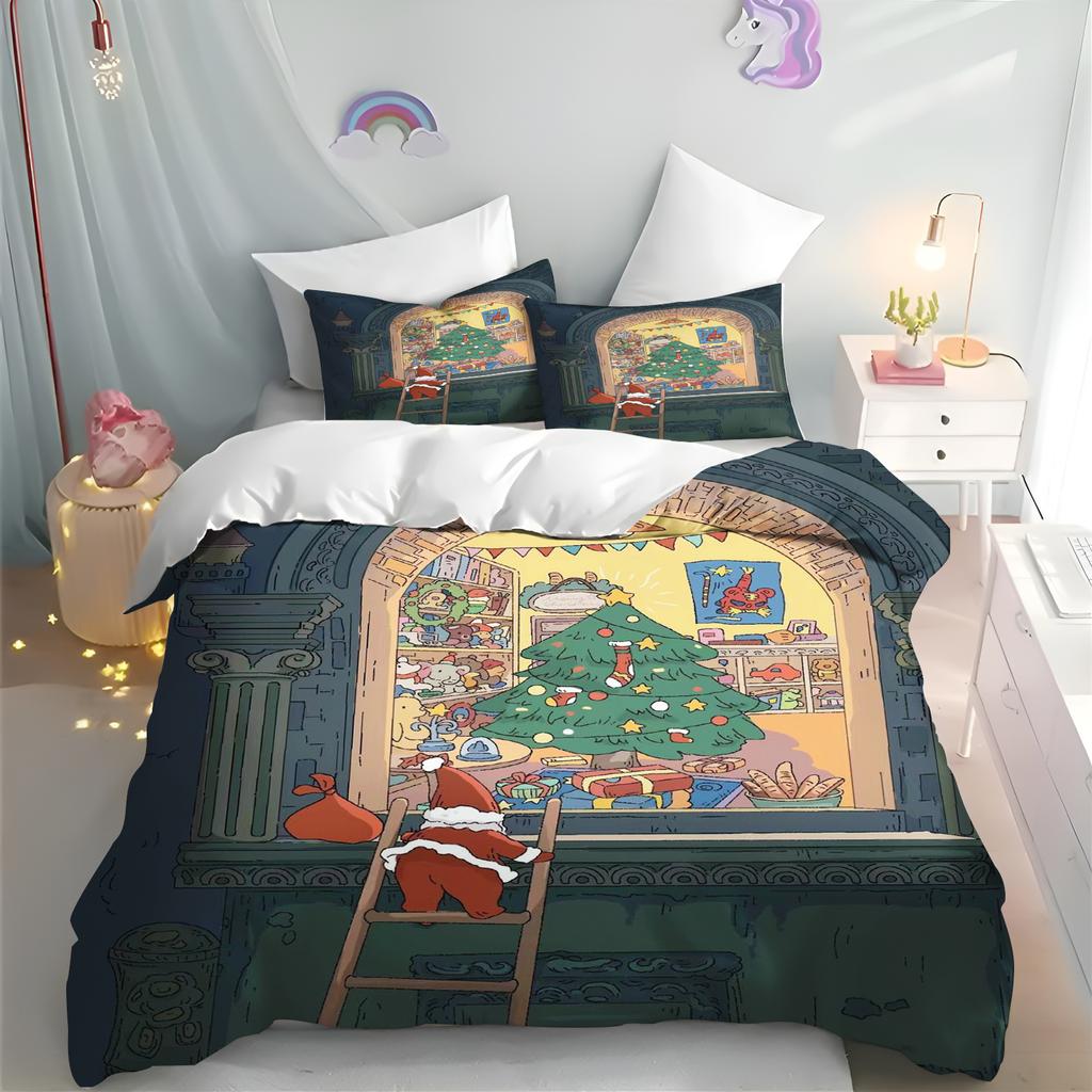 Merry Christmas Cover Quilt Cartoon Duvet Printing Home Breathable Children's Bedding Custom Made Set Kingreathable Bedding