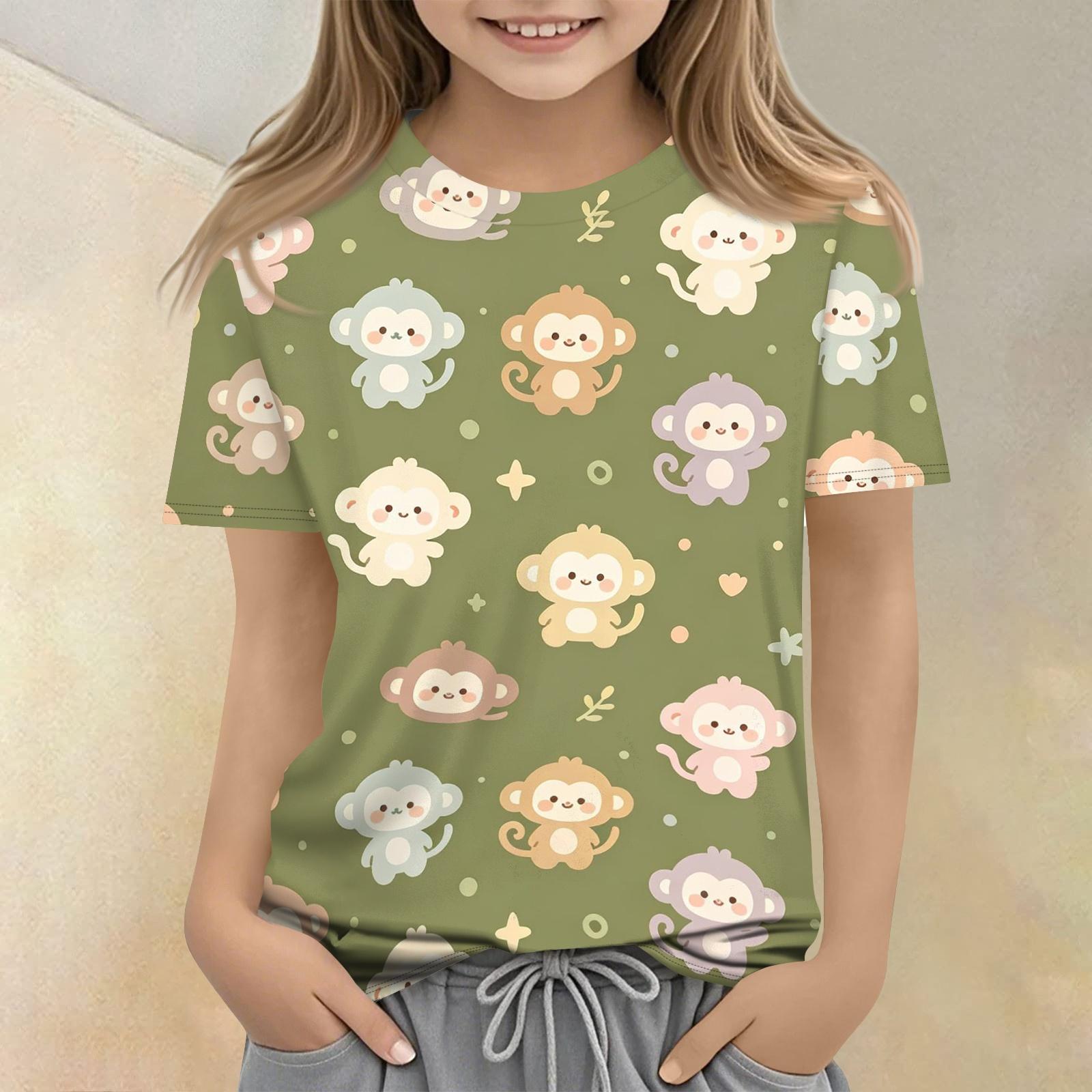 

Kids Animal Print Crew Neck Short Sleeve Casual Loose Fit T Shirt Comfortable Cotton Blend Fabric Soft Texture Summer Wear 130