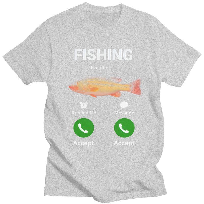 Cool Fishing Is Calling T Shirt Men 100 Cotton Tshirt Angler Fishman Lover Tee Tops Fashion Tshirt For Husband Boyfriend