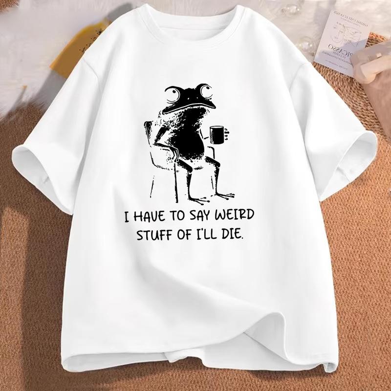 Funny Frog Weirdcore Coffee T Shirt Cotton Short Sleeve Tshirt Streetwear Casual Round Neck Frog Tees Y2k Clothes Unisex Tops