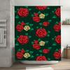 Red Roses Shower Curtain Waterproof Fabric Bathroom Decor with Green Leaves Modern Kitchen Design Flower Print Wall Hanging Size