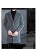 Men's Striped Mid-Length Overcoat Suit Collar Trench Coat, 2023 Autumn/Winter, Youth Plus Cotton, Thickened.