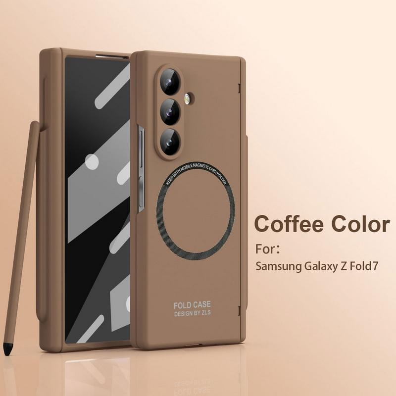 Rugged Magnetic Phone Case For Samsung Galaxy Z Fold 7 6 5 5G For Magsafe With Stylus Pen Holder Screen Film Hard Cover Shell