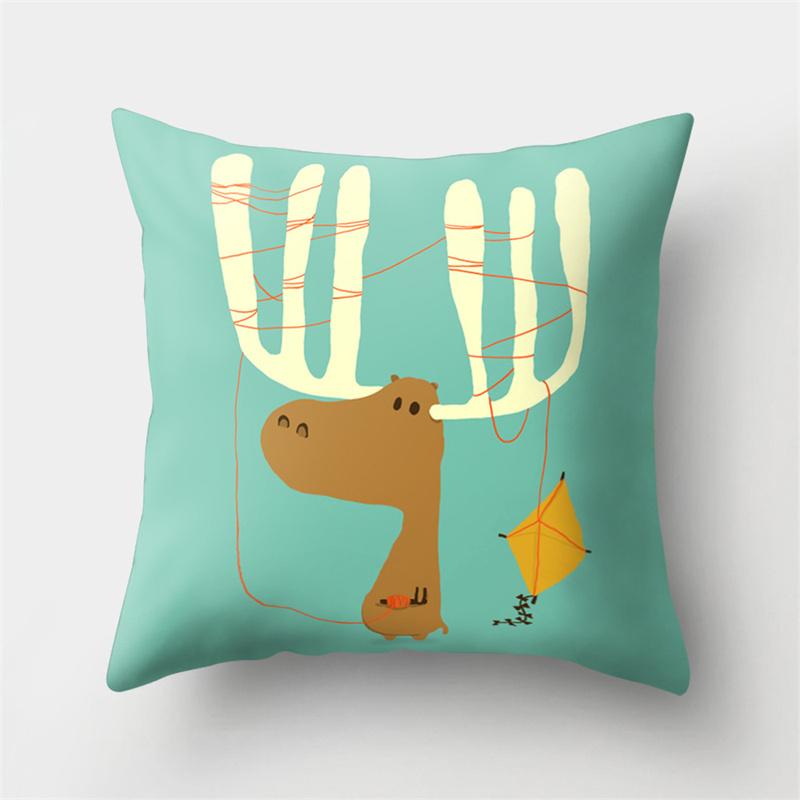 Cute Cartoon Animal Black Cat Deer Plant Print Pattern Cushion Cover Home Living Room Sofa Decoration Pillow Pillow Cover