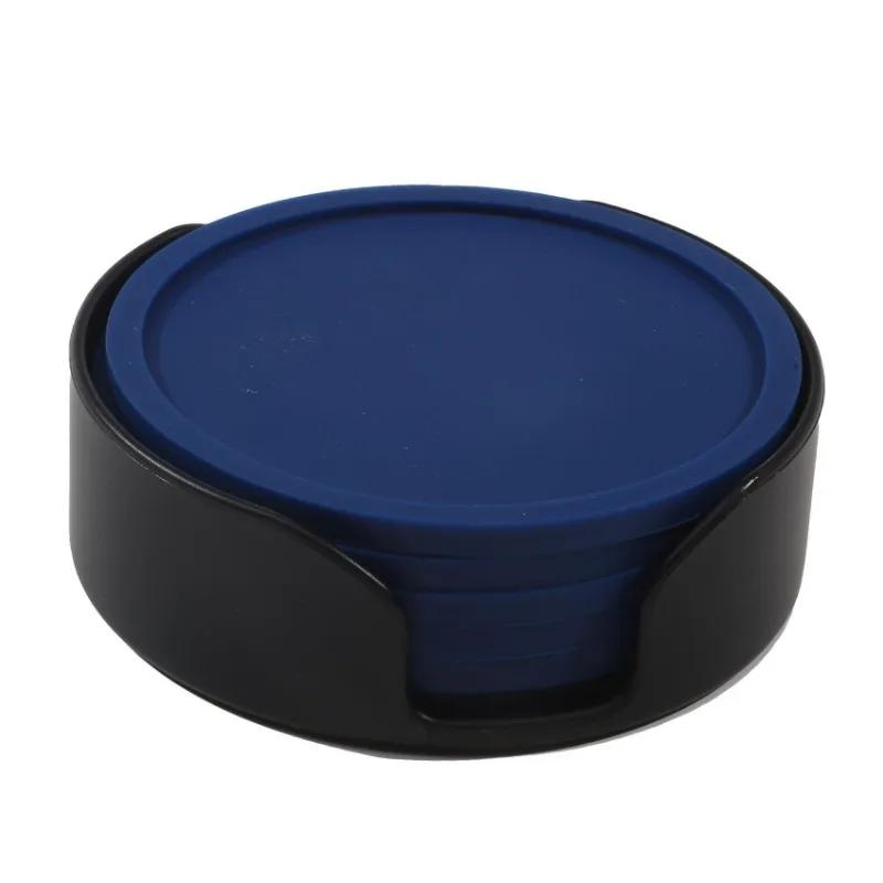 6 Pads 1 Plastic Holder Non-slip Silicone Drinking Coaster Set Holder Cup Coaster Mat Set Round Mat Home Office Table Decor