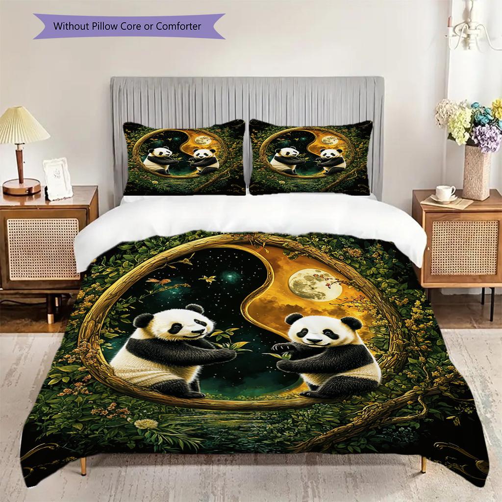 Panda Pattern Bedding Quilt Set Quilt Cover Pillowcase Home Decoration Birthday Gift (1 * Duvet Cover + 2 * Pillowcase, Without Core)