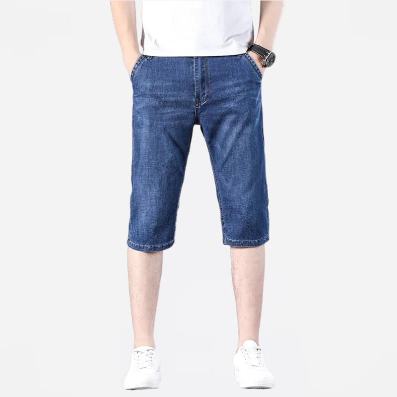 Summer Thin Denim Shorts Men's Cropped Pants Loose Straight Stretch Casual 7-point Pants