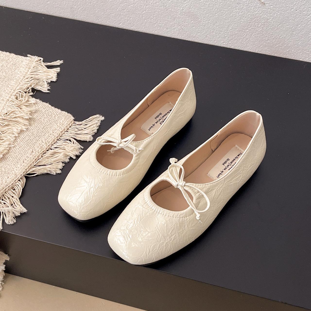 

Fashion Women Ballet Flat Shoes 2025 Summer Square Toe Bow Women Loafers Shoes Lace Up Sandals Soft Casual Shoes Mujer De Zapatillas 43 абрикосовый