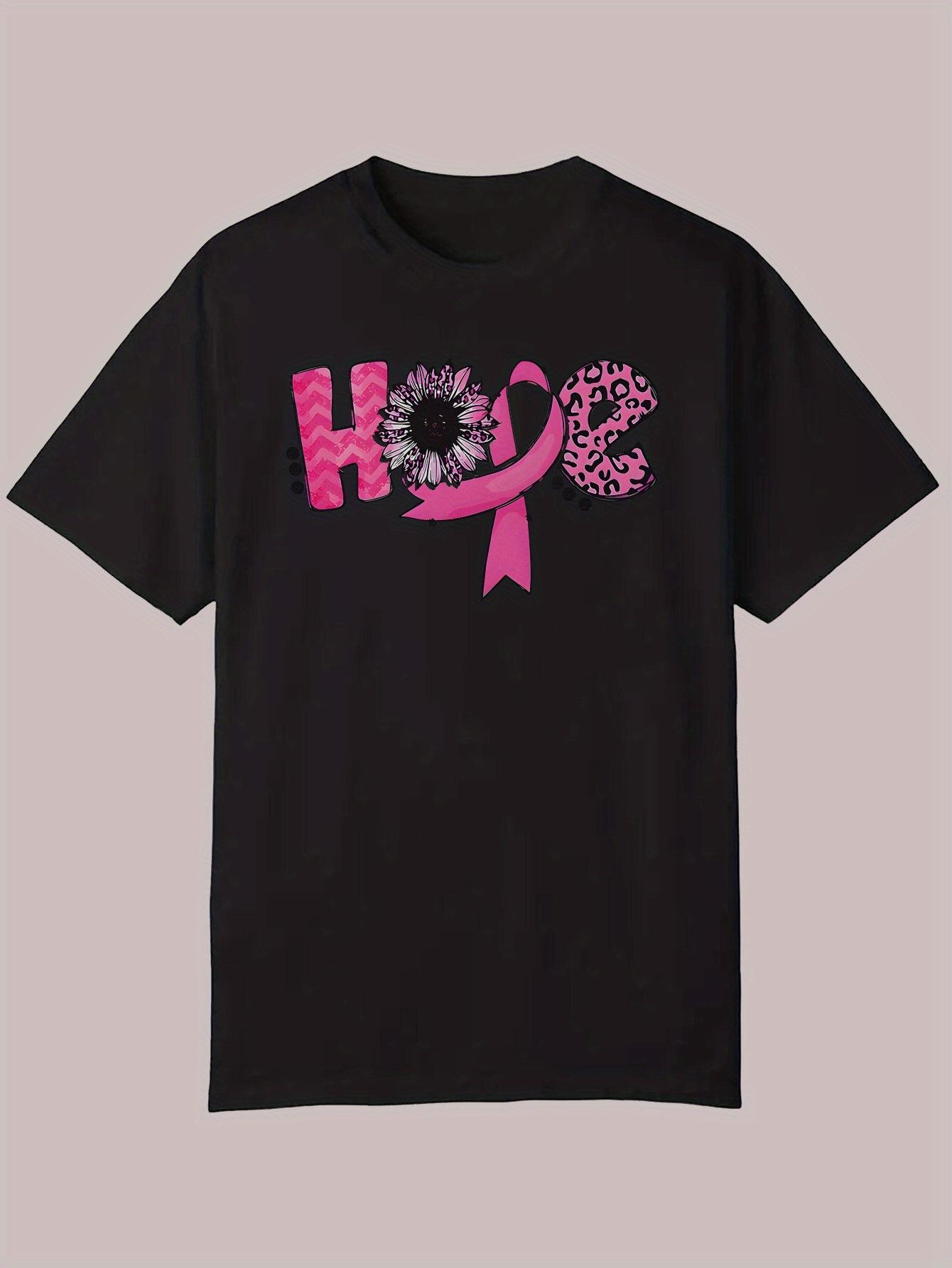 

Black Casual Summer T-shirt - Breast Cancer Awareness HOPE Design with Pink Floral Ribbon & Leopard Print XXXL