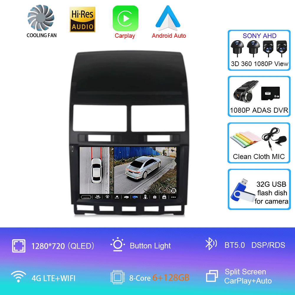 Car Radio Android 14 Carplay Auto For Volkswagen Touareg GP 2002 - 2010 Navigation GPS Multimedia Player Stereo Video wifi+4G BT