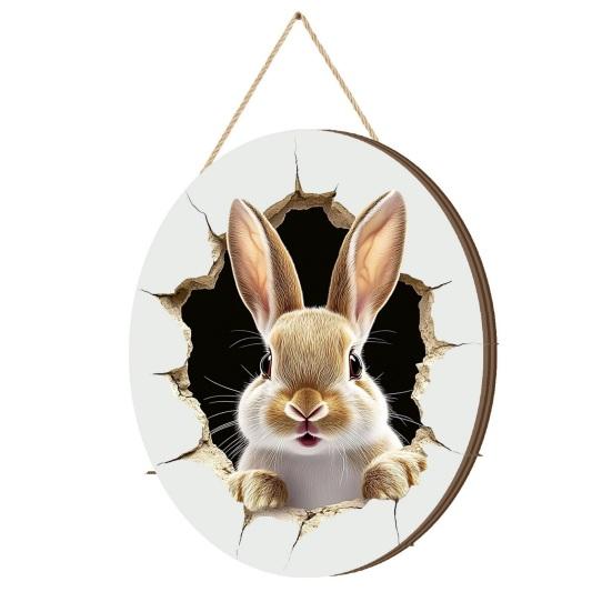 Easter Bunny Sign for Front Door Wooden Farmhouse Indoor Fireplace Window Hanging Wreaths Welcome Banner Decoration for Home Garden Fence