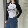 New Arrivals Open Run Women LeTTering Raglan Color Block Long Sleeve T shirT