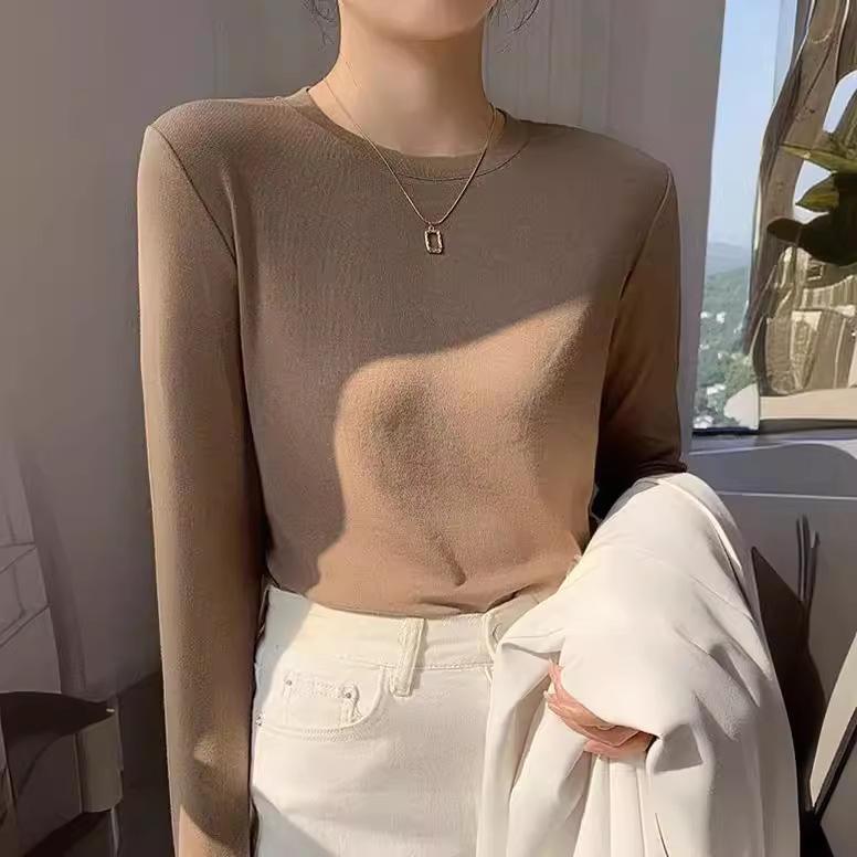 Damen Weiches Doppelseitiges Deutsches Samt Langarm Weißes T-Shirt für Herbst/Winter