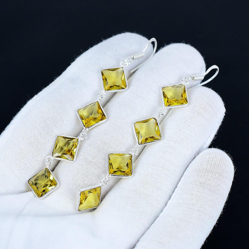 Citrine Gemstone Earrings, 925 Sterling Silver Earrings, Handmade Silver Earrings For Gift, Citrine Dangle Earrings Party Wear Gift