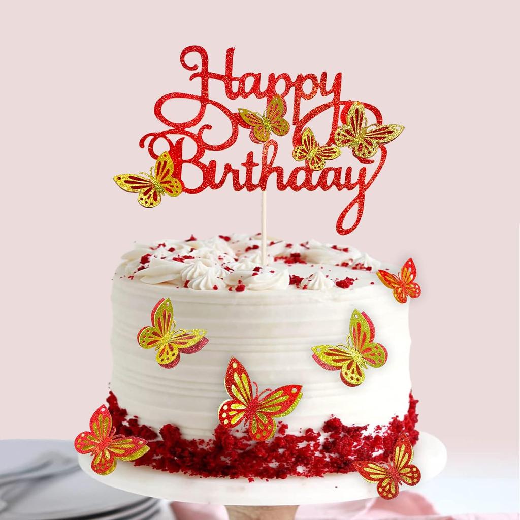 13 Stück Heißrosa 3D Schmetterling Kuchenaufsätze Cupcake Topper für Mädchen Frauen Happy Birthday Kuchenaufsatz Geburtstagskuchen Dekoration