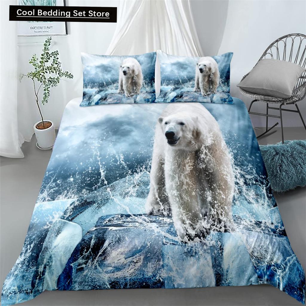 Poszewka na kołdrę z niedźwiedziem polarnym King Queen 3D Lovely White Arctic Animal Pościel dla dzieci nastolatków dorosłych Wildlife Poszewka na kołdrę Poszewka na poduszkę